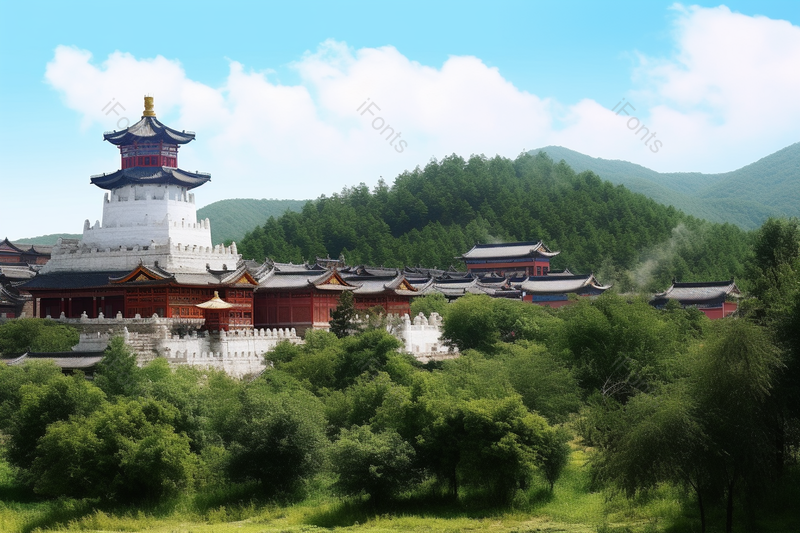 五台山白塔庙宇蓝天寺庙佛塔五台山森林公园景观摄影建筑摄影,高清,摄影图,摄影图片,图片大全,摄影图免费下载